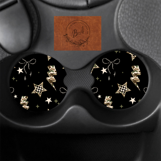 Camo Checker Stars Seamless Car Coaster Set