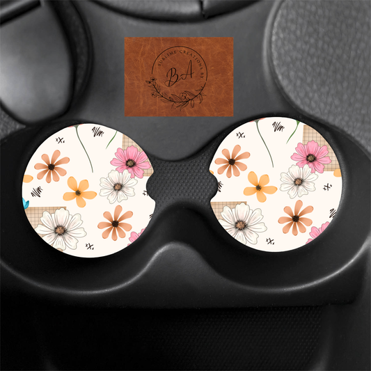 Flowers Seamless Car Coaster Set
