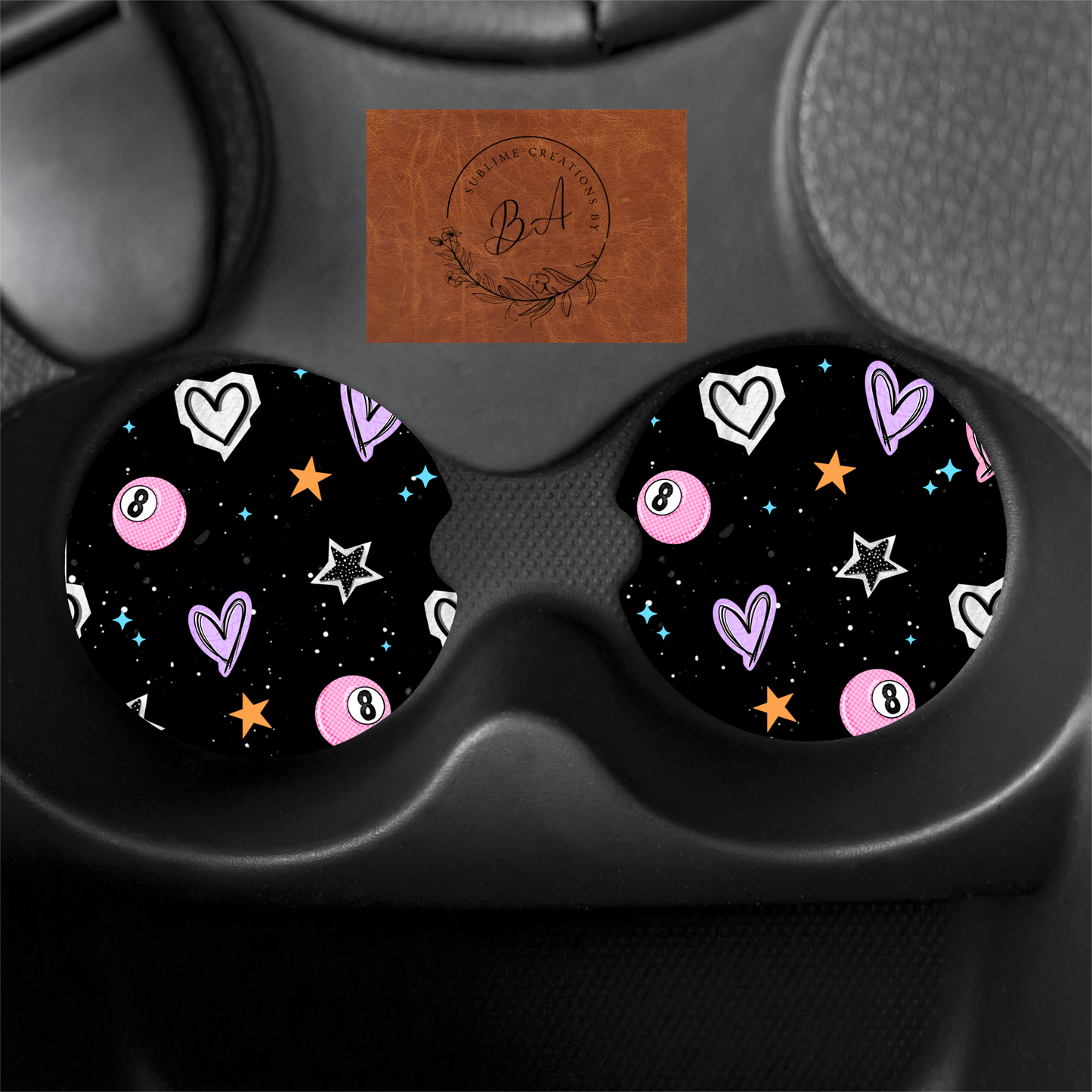Stars Heart and 8 Ball Seamless Car Coaster Set