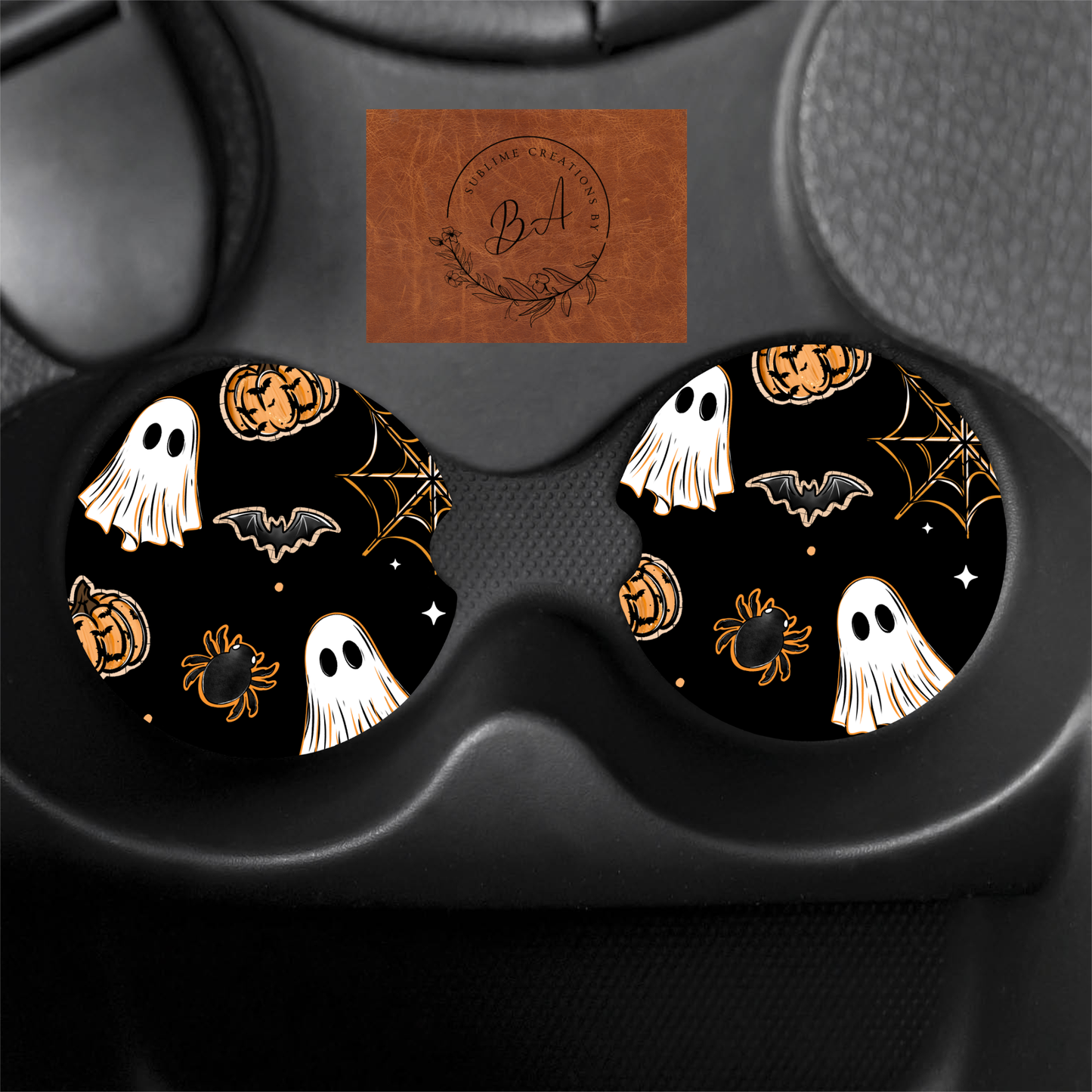 Ghostie Seamless Print Car Coaster Set