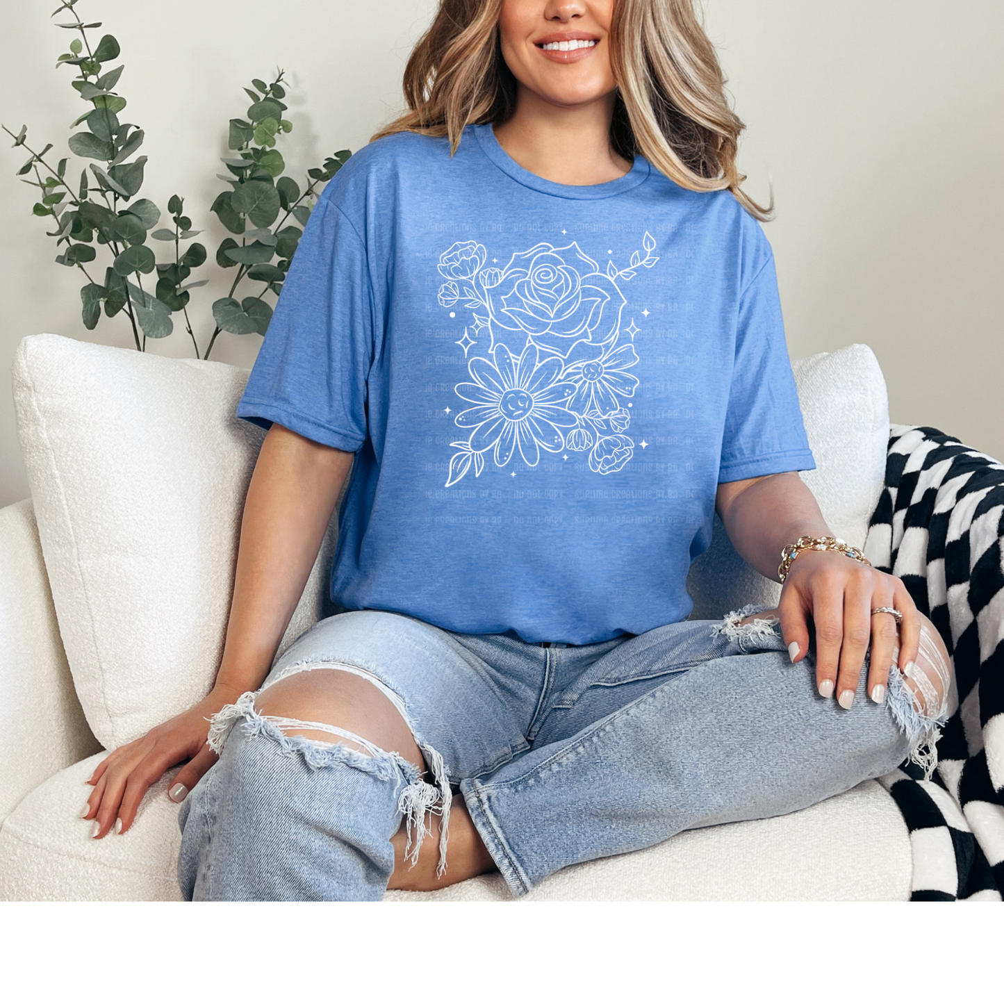 Floral White Outline Single Tee