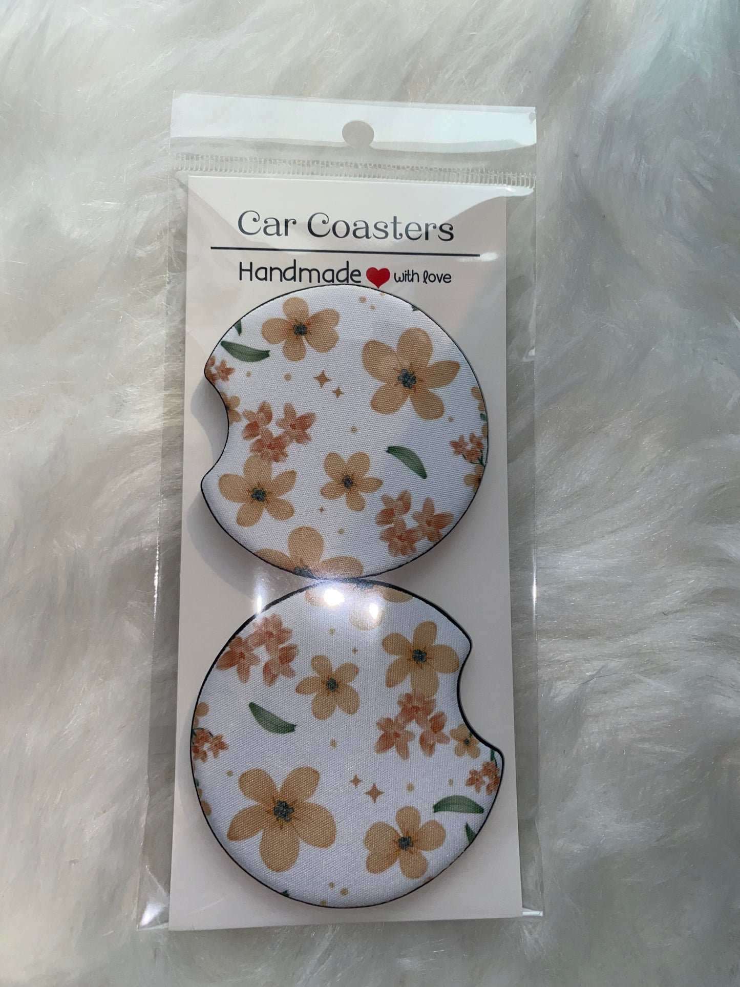 Orange Florals Seamless Print Car Coaster Set