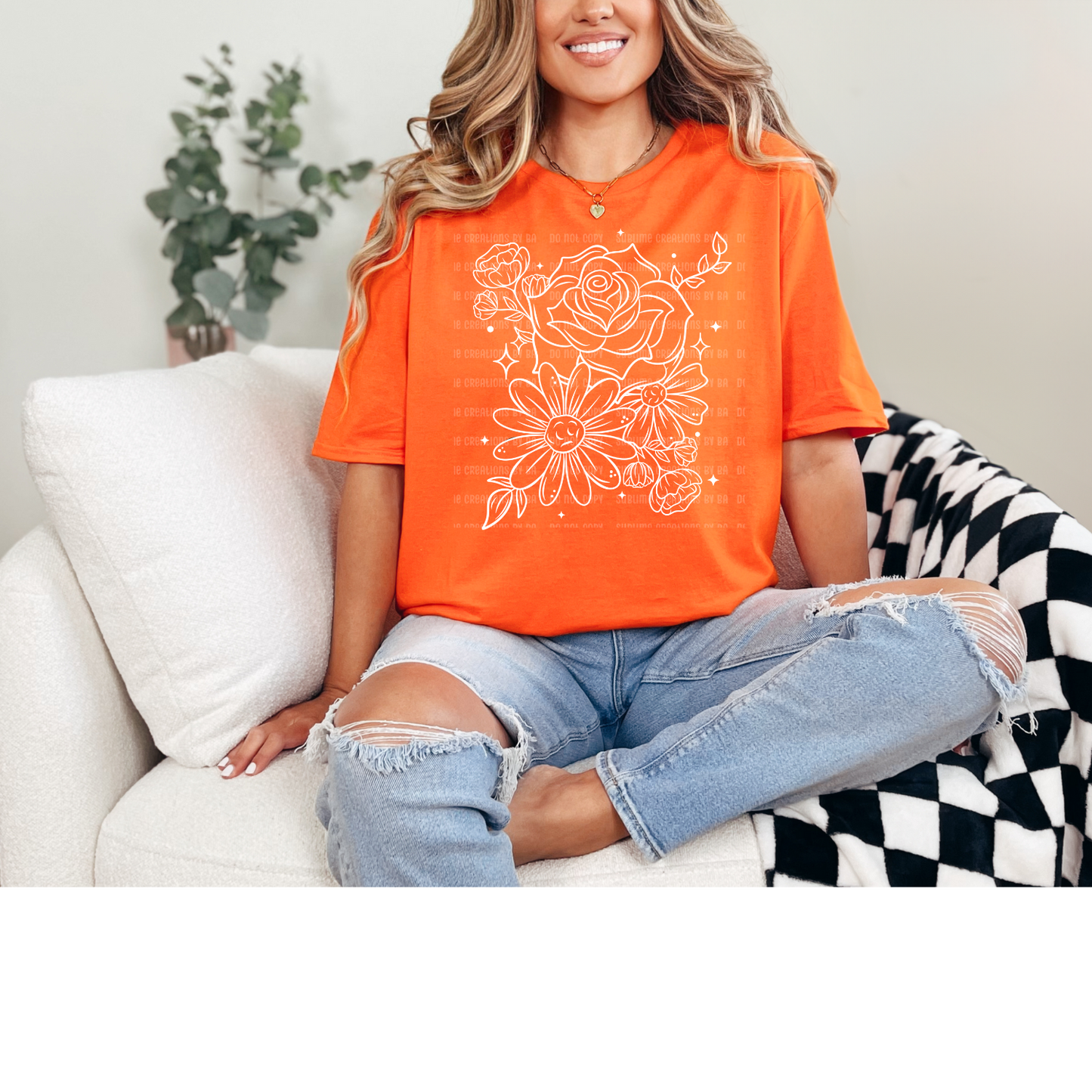 Floral White Outline Single Tee