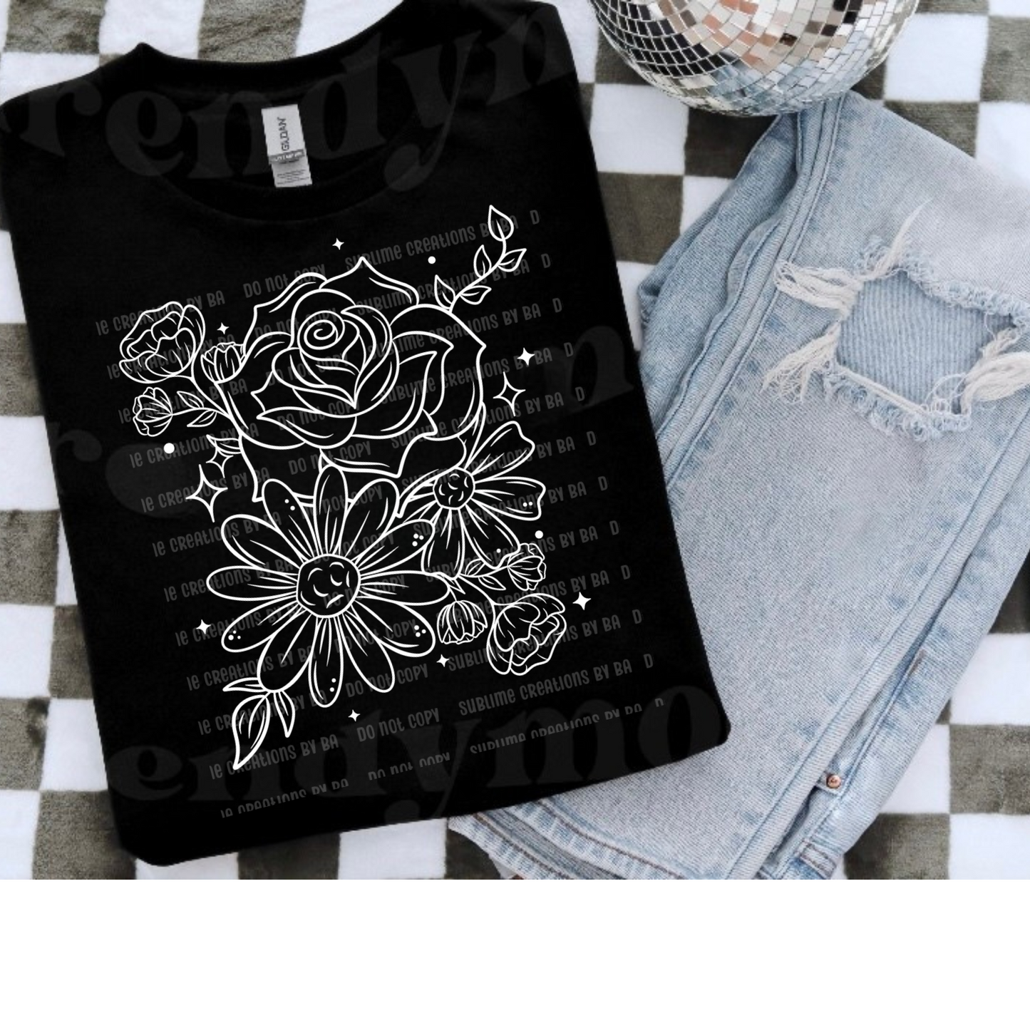 Floral White Outline Single Tee
